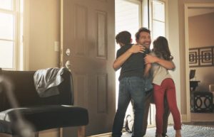 Father with his children during separation and custody.